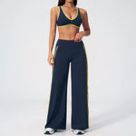 Women's Tracksuit Color Blocked Yoga Sets V Neck Sports Bra High Waist Flare Pants Fitness Suit Outdoor Running Workout Clothes