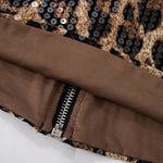 Sexy Chic Leopard Printed Corset Tops Women's Fashion Skinny Zip-up Sequins Crop Tops Strapless Night Club Outfit Streetwear