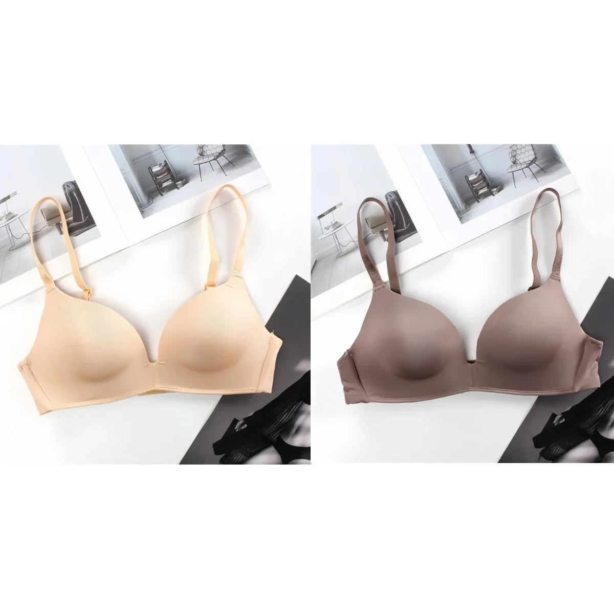 2Pcs/Set Padded Bras For Women Push Up Bra Underwear Non-wire Brassiere Sexy Lingerie Solid Color 3/4 Cup Comfort Intimates