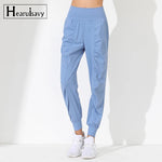 Hearuisavy Yoga Pants Loose Slim Quick-Dry Yoga Pants Pleated Hem Bound Running Fitness Capris Pockets Jogging Pants Woman