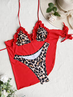 With Skirt Sarong Leopard 3D Ruffled Bikini Female Swimsuit Women Swimwear Three-pieces Bikini Set Bathing Suit Swim Beachwear
