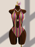 Vintage Black Striped One Piece Swimwear Women 2026 3D Metal Flower Hollow Out Backless Beach Holiday Bathing Suit Swimsuit