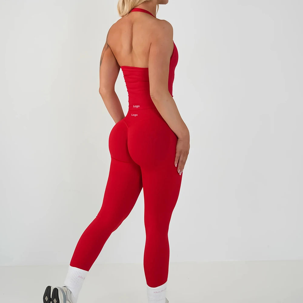Women's Halter Top And Sports Leggings Gym Workout Set Two-Piece Pilates Clothes Yoga Outfits Impact Fitness Pants Set