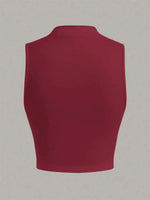 Casual Mock Neck Sleeveless Tank Top for Women Summer Sexy Solid Color Slim Fit Stand Collar Crop Top Streetwear 2024