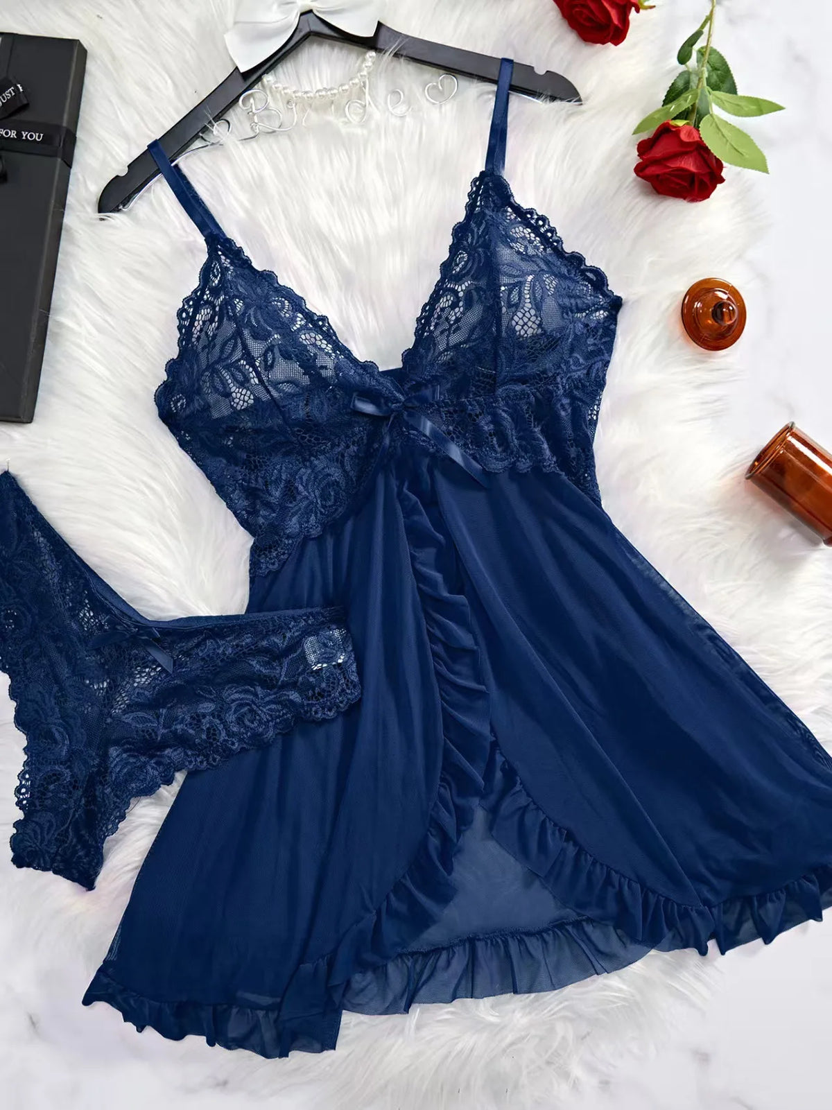 New Summer Erotic Pajamas Home Wear Dress Sexy Lingerie Floral Lace Romantic Nightgown Sheer Seductive Panties Porn Nightdress
