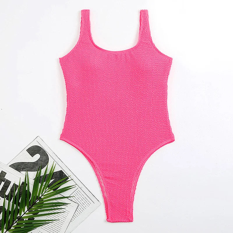 Candy Color One Piece Swimsuit Fabric Crinkle Cloth Wavy Strip Bikini for Women Fluorescent Pleated Cloth Swimwear