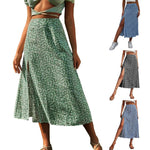 Harajuku Floral Print Long Skirt Vintage High Rise Straight Midi Skirts For Women Summer Skinny Bohemian Split Beach Skirts Y2k
