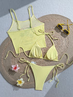 Vintage 3D Flower Thong Bikini Set 2026 Women Summer Fruit Print Cover Up 3 Piece Swimwear Push Up Bra Bathing Suit Swimsuit