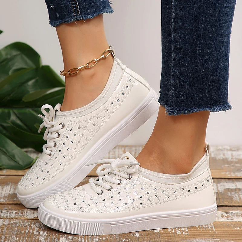 Black Pu Leather Platform Sneakers Women Plus Size 43 Soft Sole Lace Up Flats Woman 2026 Comfort Anti Slip Casual Shoes Female