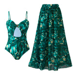 Floral Retro Printed Swimsuit with Cover up Women's Sexy Swimwear Bikini Female Bodysuit Bathingsuit Beachwear 2025