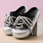Plus Size Summer Platform Sandals For Women Men Home Street Garden Shoes Lace-up Style Silver Gold Clogs Couples Beach Slippers