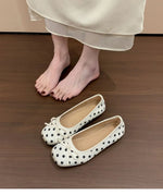 New Butterfly-knot Women Dot Ballet Flats Comfort Square Toe Slip on Shoes Ladies Eelgant Soft Sole Dress Mary Jane Shoes
