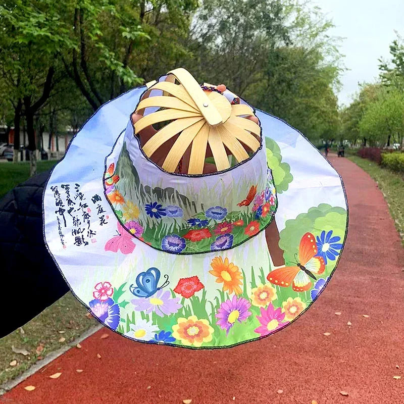 Multi-functional Travel Wide Brim Fan Sun Hats Foldable Bamboo Fan Hat Summer Sunshade Anti-squat Caps Fashion