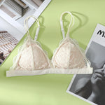 V-Neck Double Strap Floral Lace Bralette Women Scallop Edge Wireless Bra Sexy Lingerie Back Hook Closure Daily Intimates S-L
