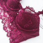 Europe Sexy Hollow Lace Embroidery Women Underwear French Thin Cup Push Up Bra Set Corset Lingerie Plus Size CD Bras and Panties