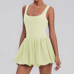 Summer One-piece Tennis Dress Women Fitness Fake Two-piece with Inner Separate Shorts Pockets Sleevesless Sports Pleated Skirt