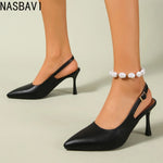 Elegant Women Sandals Pointed Toe 8cm Thin High Heels Sandals Back Buckle Strap Soft Single Party Dress Shoes Big Size 34-45 New