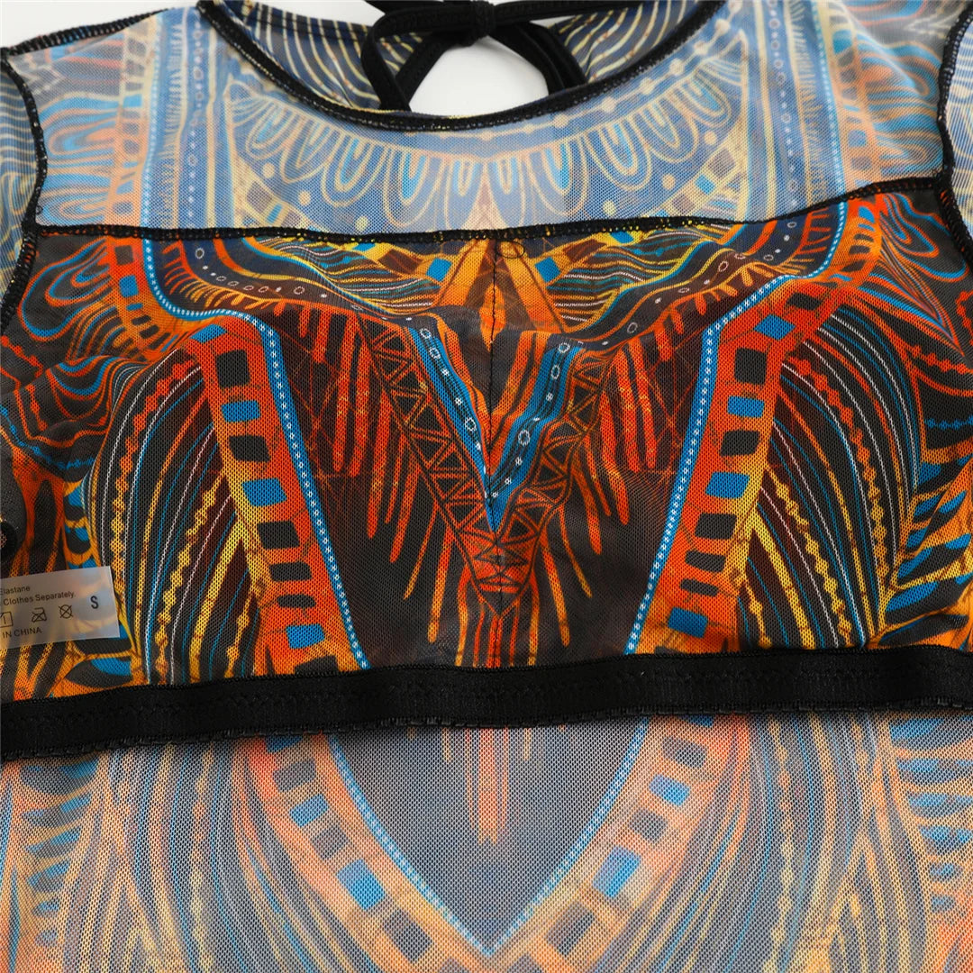 S - XXL 3PCS New Printed Long Sleeve With Pants Sarong Women Swimwear One Piece Swimsuit Female Bather Bathing Suit Swim K7180