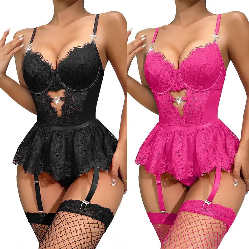 Lenceria Mujer Sexy Push Up Bras Sexy Outfits Bra Panties Set G-string Garter Belt Lenceria Set Lace Dress Women's Intimates