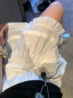 Sweet Korean Style Lace Loose Short Skirt White Tiered Ruffled Mini Skirt Elastic Waist Cute Casual Summer Skirt For Women EHAB