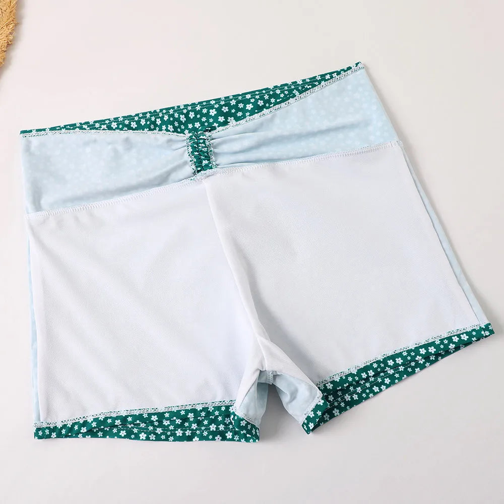 High Waist Bikini Swimsuit Women 2024 Floral Print Swim Suits Drawstring Front Shorts Boxers Swimwear Trunks Pool Bathing Suit