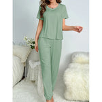 Women's Sleepwear Spring and Summer New Pajamas Women's Short-sleeved Trousers Set Classic Solid Color Casual Loungewear