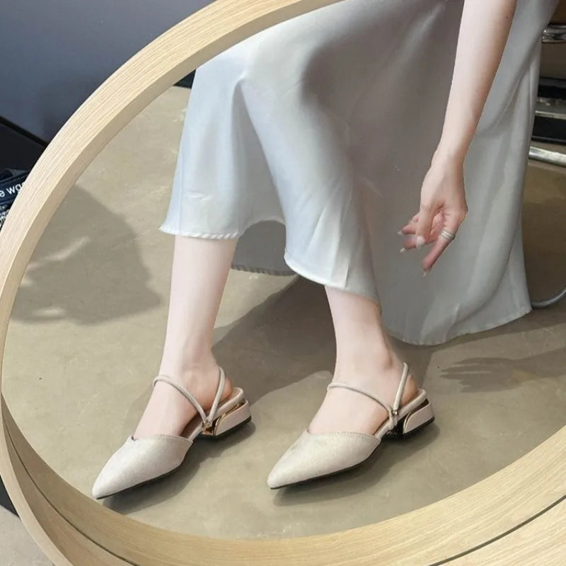 Sandals for Woman Chunky Pointed Toe Footwear Summer 2026 Thick Heel Block HighPumps Women's Shoes Slippers