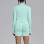 Women's Seamless Yoga Sets Sports Fitness Gym Zipper Long-Sleeve Jacket Hip Lift High-Waist Shorts Suits Workout Training Sets