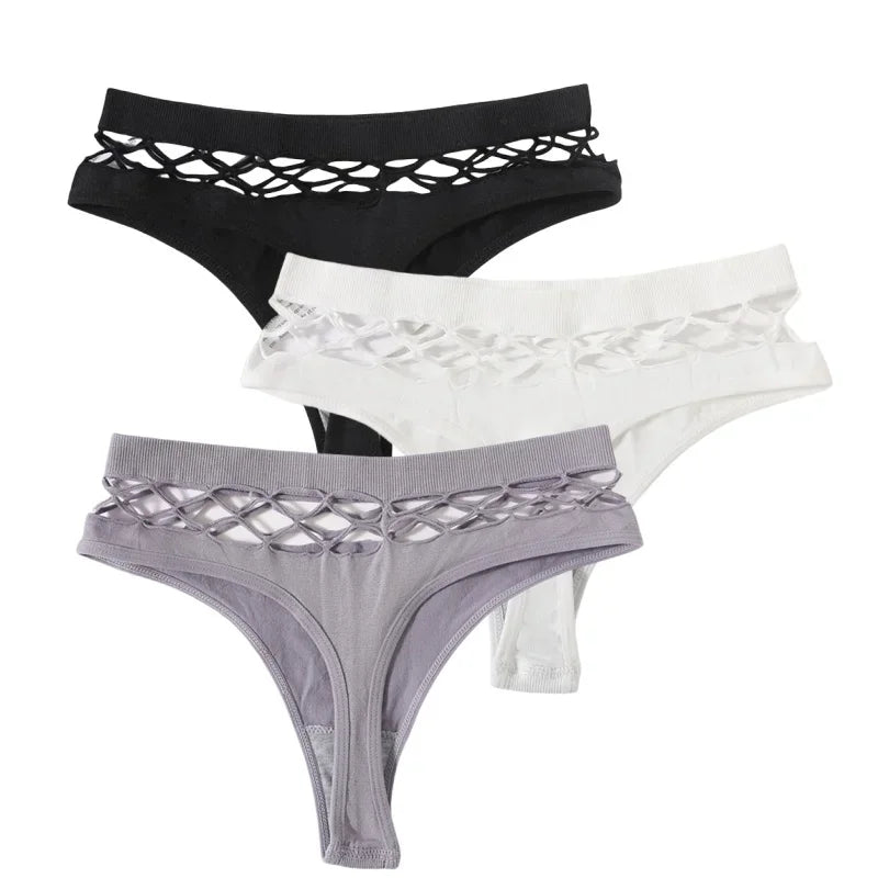 3Pcs/Set Sexy High Rise Panties Women Thongs Comfort G-String Underwear Sexy Lingerie Hollow Bottoms Female Underpants M-L