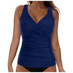 Women's Removable Padded Tankini Top V Neck Waist Defining Ruffled Separate Swimsuit Top Ruched Support Bathing Suit Swim Top