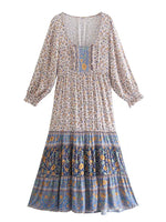 Floral Print Boho Long Dresses with Sleeves Vestidos Para Mujer Ruffles Sash Beach Casual New in Dress Loose Retro Sundress