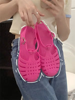 Women Rome Sandals Cut-out Gladiator Style Summer Shoes Soft PVC Peep Toe Girls Student Street Outdoor Sandals
