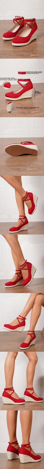 Big Size 43 Comfort Summer Office Lady Platform Shoes Espadrilles Shoes Women Leisure Cross Strap High Heels Wedges Pumps Woman