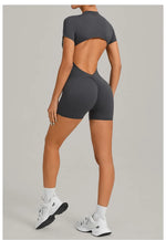 Women's Seamless Yoga Jumpsuits Sports Fitness Beauty Back Slim Fit Short-Sleeves One-Piece Workout Gym Training Bodysuits