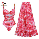 3D Flower One Piece Swimsuit and Skirt 2025 Sexy Swimwear Women Push Up Bodysuit Monokini Swim Suit Bathing Suit Beachwear
