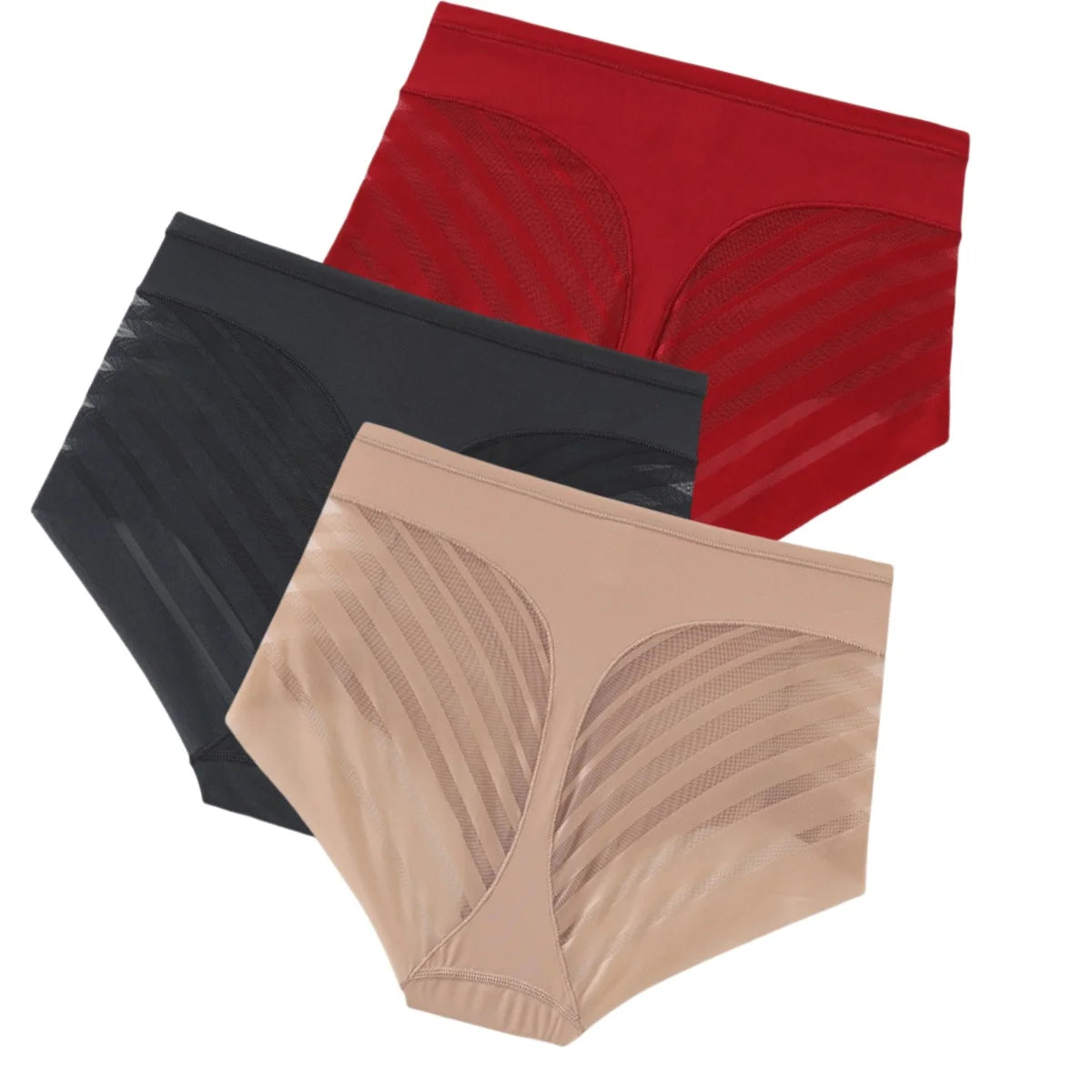 3Pcs/Set Shapewear Women Mid-Rise Shaping Briefs with Mesh Striped Back Plus Size Slimming Underwear Comfort Wear Panties M-3XL