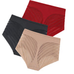 3Pcs/Set Shapewear Women Mid-Rise Shaping Briefs with Mesh Striped Back Plus Size Slimming Underwear Comfort Wear Panties M-3XL