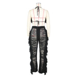DEKAWomen Tassel Pants Knitted Bra Top Bikini Set Swimsuit Handemade Crochet Bikini Cover Up Tassel Beach Long Wrap Pant