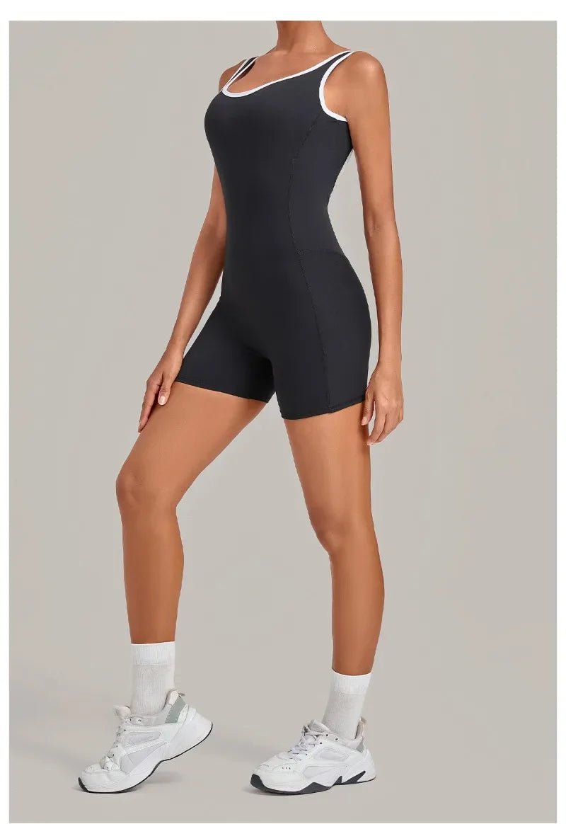 Women's Seamless Yoga Jumpsuits Sports Fitness Gym Sleeveless Backless Hip-lifting Shorts One-piece Training Workout Jumpsuit