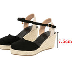 2024 Big Size 43 Women's Comfy Walking Wedge Espadrilles Sandals Summer Leisure Round Toe Platform Ankle Strap Shoes