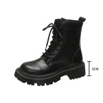Women Lace Up Combat Ankle Boots PU Leather Chunky Lug Sole Round Toe Casual Winter Daily Shoes
