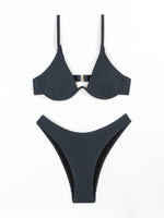 Solid Color Pit Strip Bikini Set for Women Sexy Underwire Push Up 2-piece Swimsuit High Waist Suspender BacklessBathing Suit