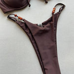 Dark Brown Bead String Swimwear Sexy Push Up Bikinis Sets Micro Thong Swimsuit Women Brazilian Bikini 2026 Mujer Swimming Suit