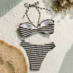 Striped Print String Halter Bandeau Bikinis Sets 2026 Sexy Swimsuit Women Ruched Swimwear Bathing Suit Brazilian Bikini Mujer