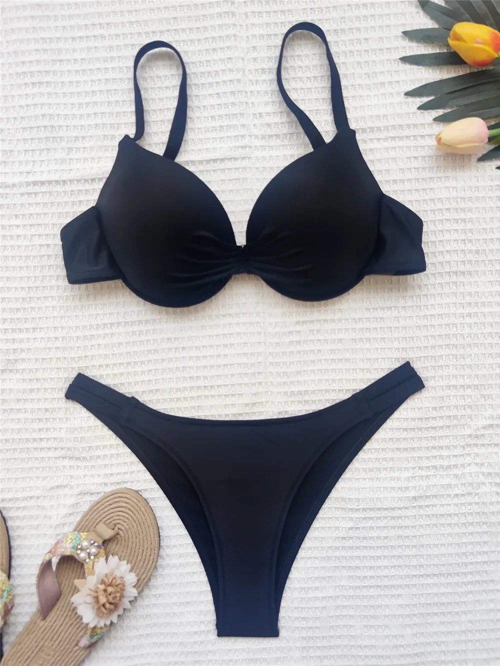 Sexy Red Push Up Swimsuits Women Bikinis Sets 2026 Mujer Swimwear Ruched High Cut Bathing Suit Biquinis Underwire Bikini Bathers
