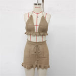 Sexy Halter Hollow Out Beach Skirt Bikini Female Swimsuit Women Swimwear Two-pieces Bikini set Bather Bathing Suit Swim K6782