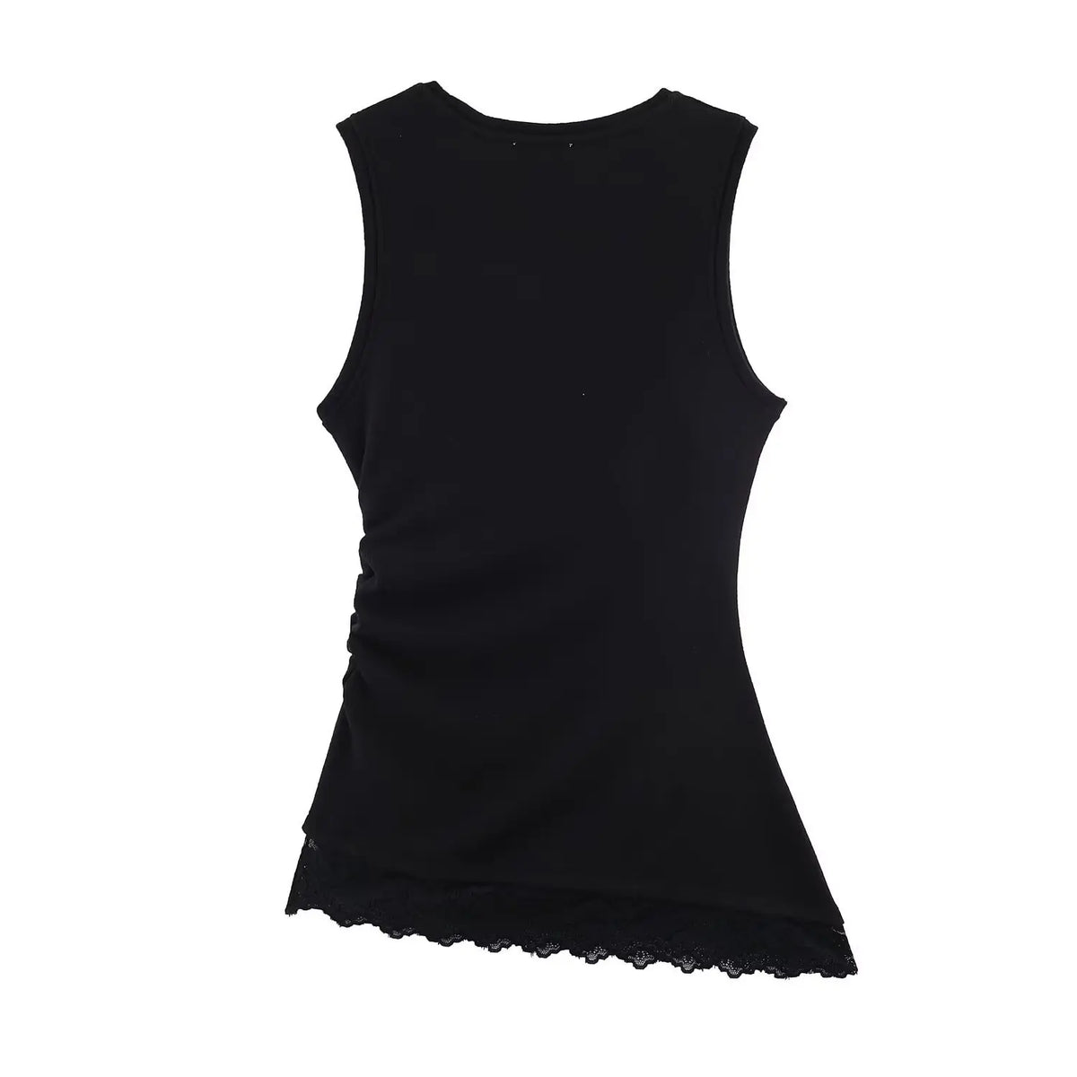 Women's FashionableCasual Pleated Lace Top Women Ruched Side Lace Trim Sleeveless Tank Top Casual Slim Fit Basic Tops 1JTD