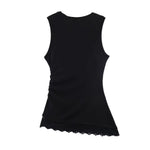 Women's FashionableCasual Pleated Lace Top Women Ruched Side Lace Trim Sleeveless Tank Top Casual Slim Fit Basic Tops 1JTD