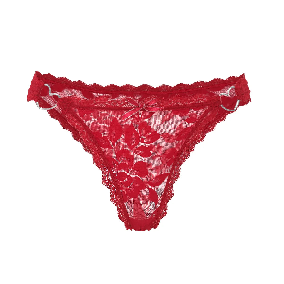 1pc Women's Multi-Color Lace Panty Low-Rise Bowknot Lingerie Hollow Out Semi-Covered Butt Heart Buckle Soft Breathable Underwear