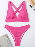 Wrinkled Crinkled Cross Back Bikini Women Swimwear Female Swimsuit Two-pieces Bikini Set High Cut Bathing Suit Swim Beach Wear